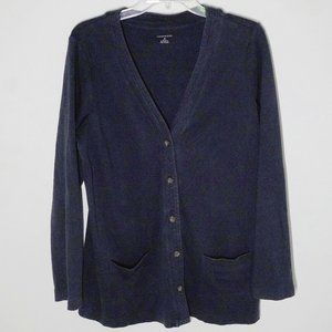 Lands' End Navy 100% Cotton Outdoor Cardigan